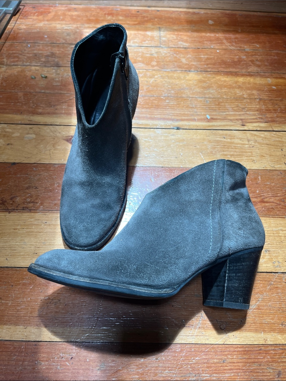Paul Green Gray Suede Ankle Booties with Block Heel